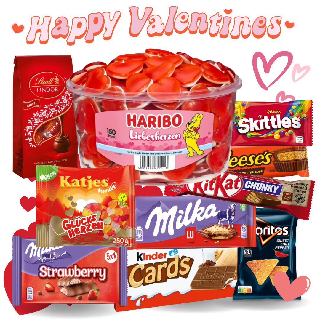 Valentinstags-Süßigkeitenbox: Zarte Gummibärchen, verführerische Schokolade etc